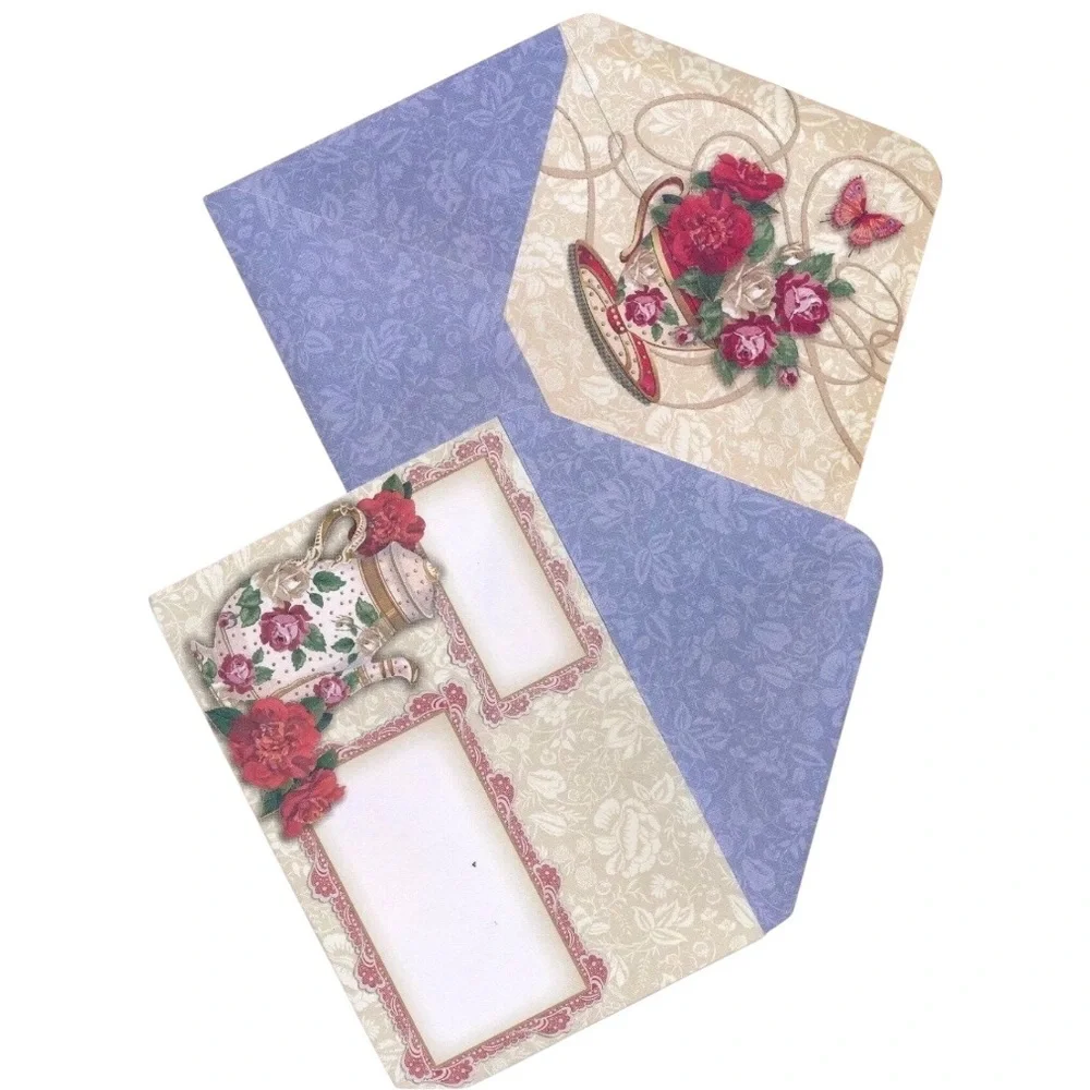 Punch Studio Single Gold Foil Fancy Blank Note Card ~ Rosette Tea Party (63799)